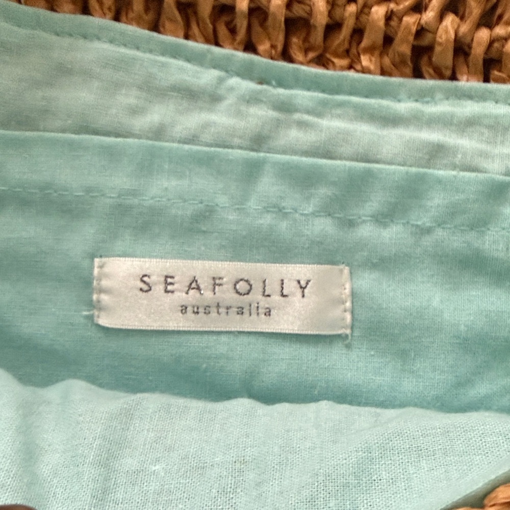 Seafolly Straw Purse Shoulder Bag Pom Pom Brown Pink Beach Summer Vacation - Picture 3 of 5